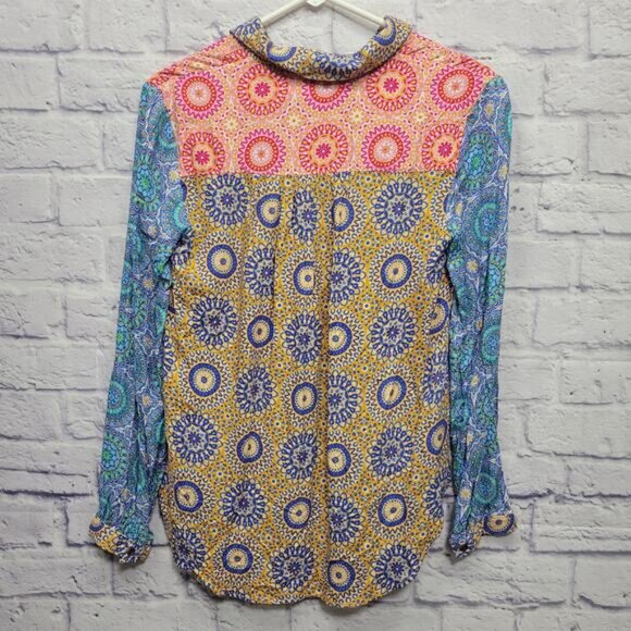 NWT Maeve Anthropologie Paz Buttondown Shirt Size XS Artsy Boho Patchwork Rayon - Picture 7 of 9